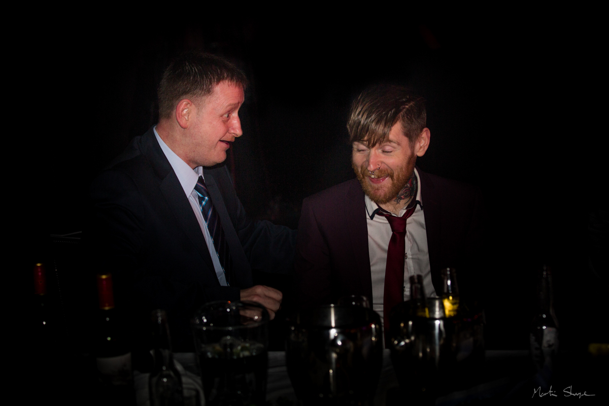 Friends drinking and smiling